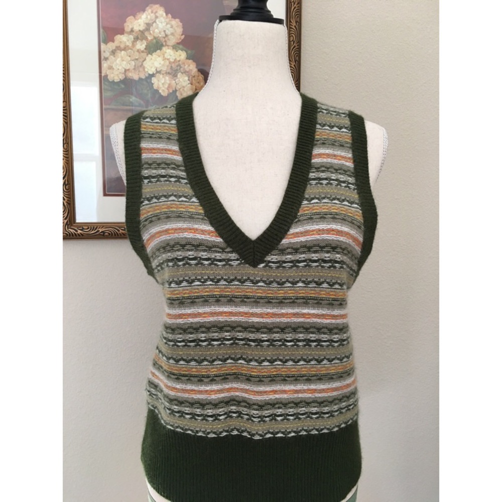 J. Crew Sweater Vest 90’s preppy Wool Angora Blend Unique inside out print.